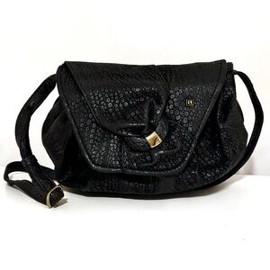Vintage 80s NAS by Alentino Reptile Embossed Black Shoulder Crossbody Bag